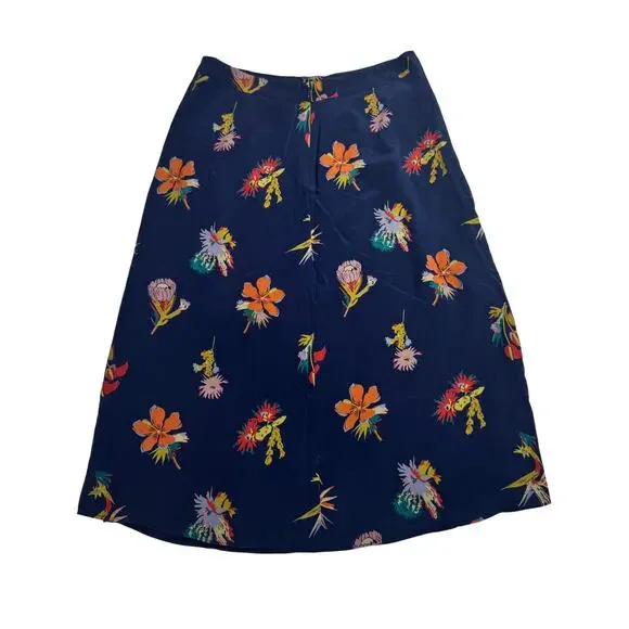 Madewell Atrium Silk Skirt Bird of Paradise Floral Navy Women's 10 Resort Euro - Picture 9 of 16